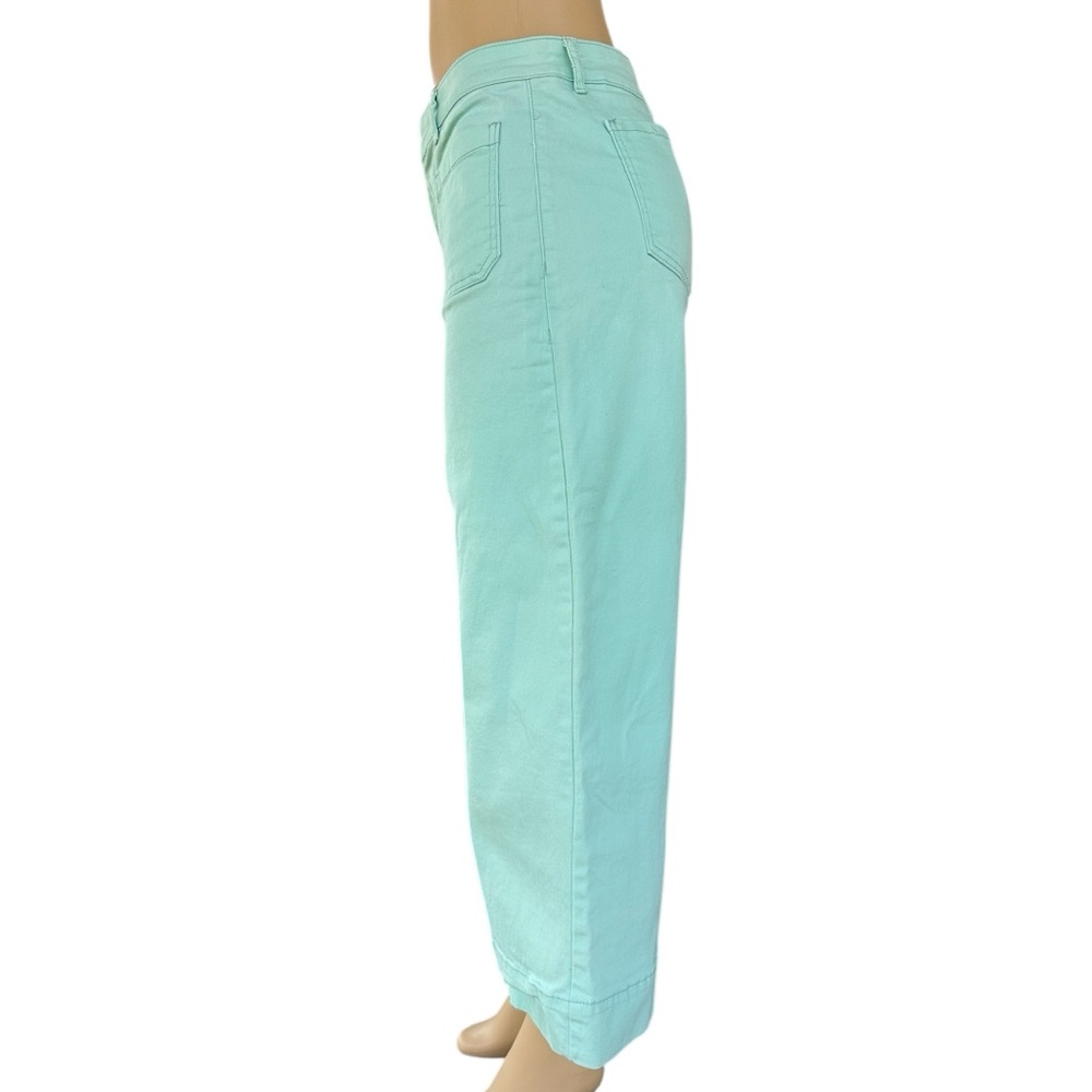 Stylish Mint Cropped Wide Leg Cotton Blend Jeans for Women - Picture 3 of 12
